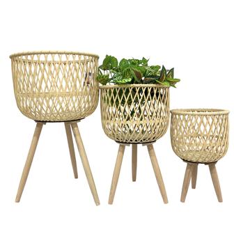 Natural Material Bamboo Rattan Wood Wicker Plant Flower Basket For Flowers Planter | Rusticozy CA