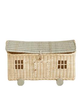 Natural Rattan House Basket With Wheels For Kid Rattan House With Window And Door For Kid Room Nursery | Rusticozy DE