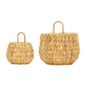 Natural Water Hyacinth Seagrass Storage Baskets Water Hyacinth Hanging Planters For Kitchenware | Rusticozy UK