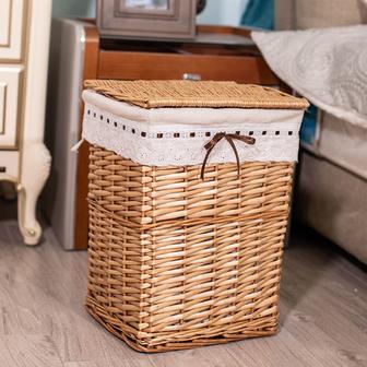 Natural Wicker Laundry Basket With Lid And Cotton Lining For Sundries For Home Indoor Outdoor | Rusticozy