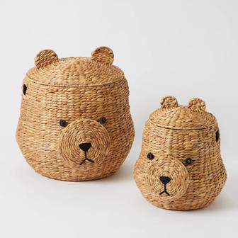 Nursery Basket Water Hyacinth Bears Baskets Adorable Woven Large Toy Baskets | Rusticozy AU