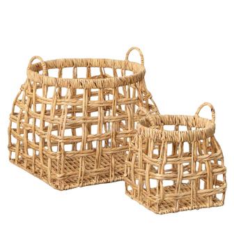 Open Weave Shapely Water Hyacinth Baskets Wicker Storage Basket With Handles Belly Fruit Basket | Rusticozy