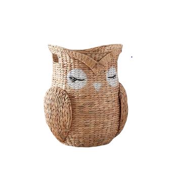 Owl Shaped Storage Basket Woven Natural Water Hyacinth Hamper Cute Animal Baskets For Kids Room Storage And Organization | Rusticozy