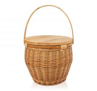 Picnic Wicker Basket with Lid – Round Willow Rattan Beach Basket with Wooden Top | Rusticozy