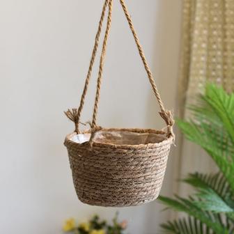 Planter Pots Round Garden Flower Wicker Hanging Basket With Plastic Lining For Home Decoration | Rusticozy AU
