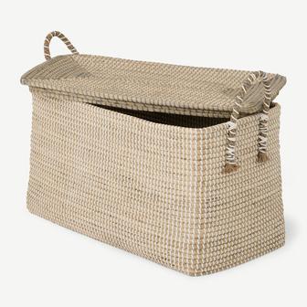 Rectangle Natural Seagrass Storage Baskets With Handles And Lid Hand Woven | Rusticozy AU