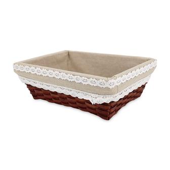 Red Brown Rectangular Store Fruits Vegetables Wicker Basket With Cloth Lining | Rusticozy CA