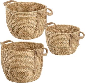 Round Braided Seagrass Woven Storage Basket With Jute Handles Rope Weave Circle-Shaped Basket Bin For Storage | Rusticozy