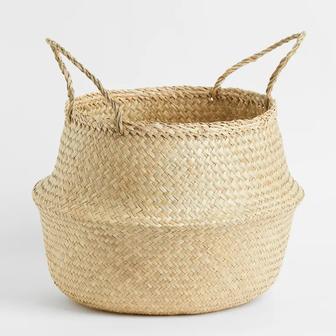 Seagrass Large Folding Basket Storage With Handle Handwoven Storage Seagrass Belly Basket For Home Organization | Rusticozy
