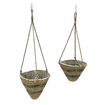 Set of 2 Hand Woven Craft Basket Pot Seagrass Corn Leaf Wicker Wall Decoration Hanging Storage Basket | Rusticozy