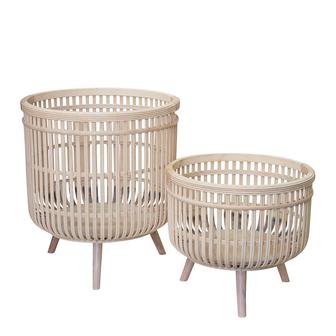 Set of 2 Handcrafted Natural Rattan Plant Pot Wicker Rattan Plant Stand Boho Rattan Cane Planter For Home Decor | Rusticozy
