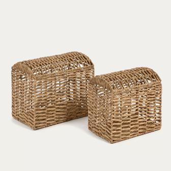 Set of 2 Handcrafted Water Hyacinth Basket Trunks Baskets with Lids | Rusticozy AU