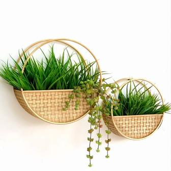 Set of 2 Natural Material Wicker Hanging Garden Pot Wall Hanging Planter For Balcony Home Decor | Rusticozy UK