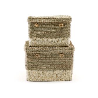 Set of 2 Natural Rectangle Seagrass Basket Storage For Sundries With Lids | Rusticozy CA