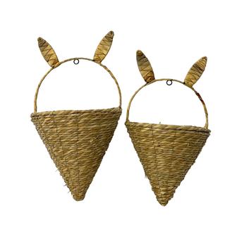 Set of 2 Triangle Handmade Hanging Wicker Wall Basket With Natural Material For Home Storage Or Decoration | Rusticozy UK