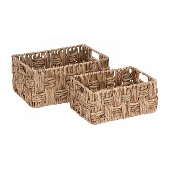 Set of 2 Water Hyacinth Storage Baskets Brown Wicker Baskets For Living Room Bedroom Bathroom | Rusticozy AU