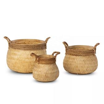 Set of 3 Bamboo Baskets Natural Handcrafted Bamboo Gifts Basket With Handles | Rusticozy CA