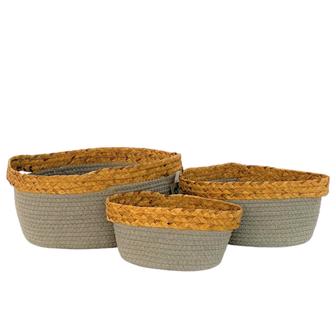 Set of 3 Cotton Rope Water Hyacinth Grass Woven Basket For Home Storage Or Decorative | Rusticozy
