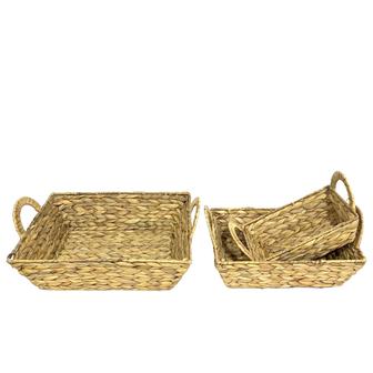 Set of 3 Craft Water Hyacinth Wicker Weaving Decor Basket With Metal Frame For Storage Organizing | Rusticozy