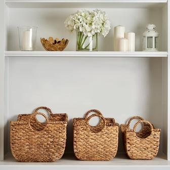 Set of 3 Home Storage Organizer Stackable Water Hyacinth Basket Set with Handles | Rusticozy CA