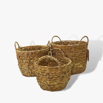 Set of 3 Jute Basket Round Woven Jute Handle Basket Fruit Bowl Set Seagrass Storage Basket | Rusticozy UK