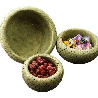 Set of 3 Natural Green Bamboo Basket For Kitchen Storage And Home Decor | Rusticozy UK