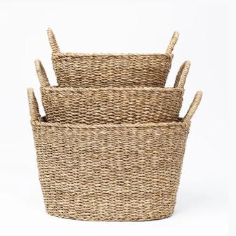 Set of 3 Oval Handicraft Wicker Seagrass Shopping Basket With Handle | Rusticozy CA