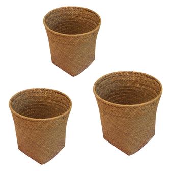 Set of 3 Small Woven Wicker Laundry Basket Seagrass Plant Basket Wicker Basket Planter | Rusticozy AU