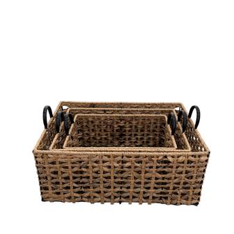 Set of 3 Square Water Hyacinth Material Woven Wicker Basket For Storage | Rusticozy CA