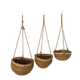 Set of 3 Storage Craft Basket Eco Friendly Seagrass Woven Wall Hanging Port Wicker Flower Basket | Rusticozy