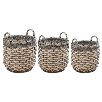 Set of 3 Thick Braid Durability Wicker Baskets Hand-Woven Round Resin Basket Set | Rusticozy CA