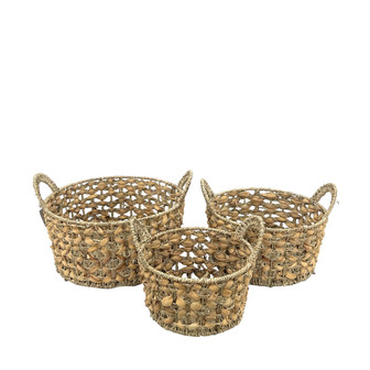 Set of 3 Water Hyacinth Braid Craft Basket Handwoven Wicker Basket with Handles For Bedroom Storage | Rusticozy