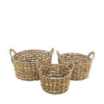Set of 3 Water Hyacinth Braid Craft Basket Handwoven Wicker Storage Basket For Bedroom Storage | Rusticozy UK
