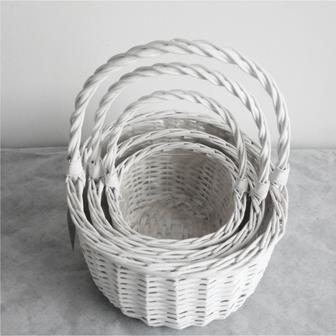 Set of 3 White Wicker Woven Basket Flower Gifts Storage With Handle Handmade Willow Rattan Wicker Baskets | Rusticozy CA