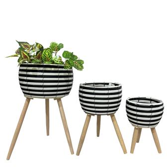 Set of 3 Wicker Planter Poly Rattan Basket With Waterproof Plastic Lining For Outdoor Flowers Planting | Rusticozy UK