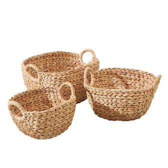 Set of 3 Woven Water Hyacinth Stackable Basket With Handles Nesting Storage Baskets | Rusticozy UK