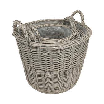 Set of 4 Environmentally Friendly Grey Rattan Round Wicker Log Baskets | Rusticozy AU