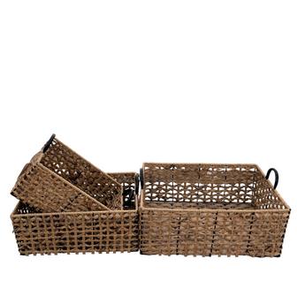 Set of 3 Square Water Hyacinth Trays Woven Wicker Basket For Storage & Organizers | Rusticozy CA