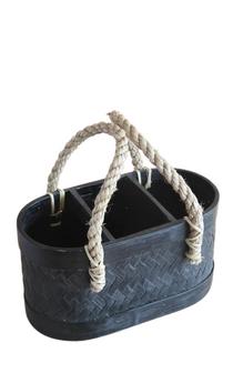 Storage Black Basket With Rope For Party Living Room High Quality Bamboo Woven | Rusticozy DE