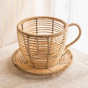 Tea Cup Planter Tea Cup Shape Basket Eco friendly Basket Rattan Cute Indoor Planter Plants And Pots For Home Decor | Rusticozy AU