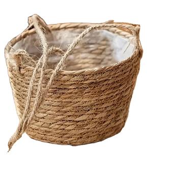 Vintage Foldable Hanging Flower Basket For Plant Pastoral Style Woven Straw Flower Basket | Rusticozy UK