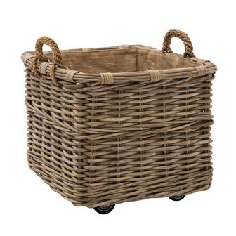 Vintage Natural Handmade Rattan Storage Basket With Wheels and Handles For Home Decoration | Rusticozy