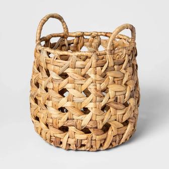 Vintage Style Round Water Hyacinth Storage Basket With Handle Storage Basket For Home | Rusticozy DE