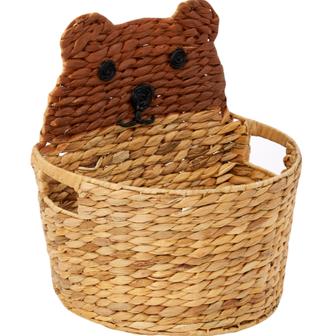 Water Hyacinth Handle Kids Storage Basket Brown Bear Animal Basket Storage Hamper Basket For Nursery Kid Room | Rusticozy CA