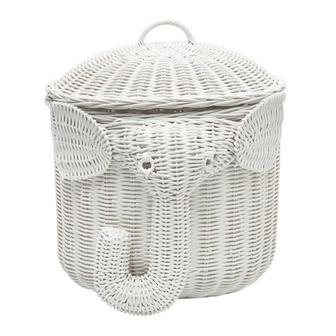 White Elephant Wicker Storage Basket With Lid For Kids Home Decor | Rusticozy DE