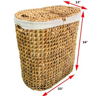 Wicker Bamboo Hyacinth Storage Baskets Water Hyacinth Hamper Laundry Basket With Liner For Home Storage &Amp; Organization Hamper L | Rusticozy DE