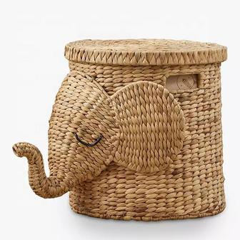 Wicker Storage Basket Ideas For Nursery Water Hyacinth Elephant Storage Basket With Lid For Kid | Rusticozy