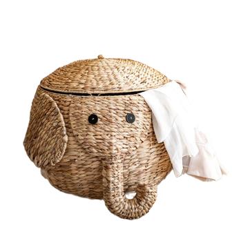 Wicker Water Hyacinth Elephant Basket For Baby Cloth Storage And Nursery Baby Room Decoration | Rusticozy
