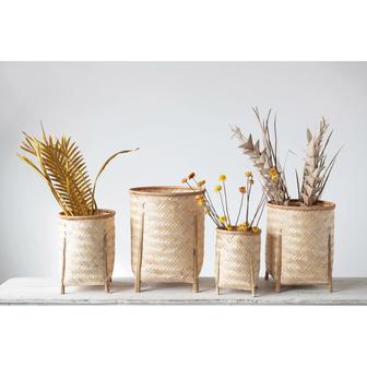 Woven Bamboo Planter Basket Box Home Decor Arts And Crafts Bamboo Rustic Planter Decor Home | Rusticozy CA