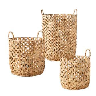 Woven Zigzag Water Hyacinth Basket Laundry Basket For Home Plant Pots Decorative Basket For Garden | Rusticozy CA